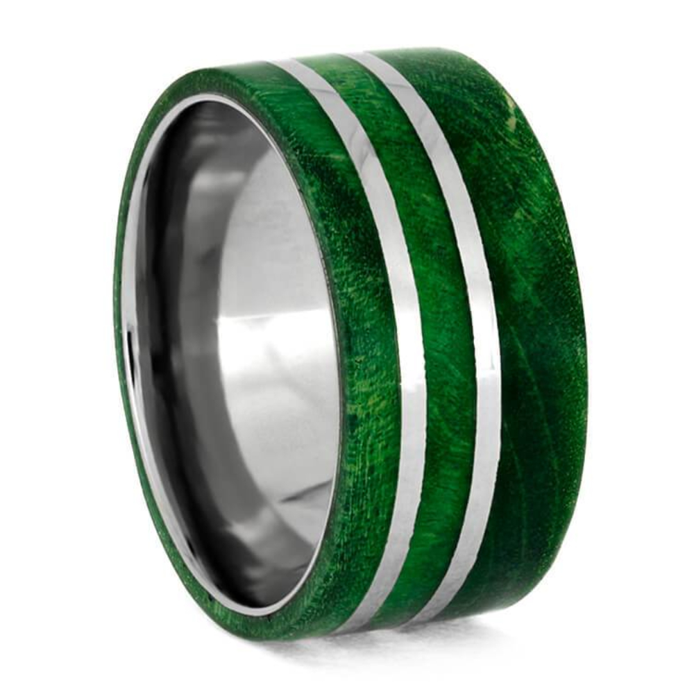    Green Box Elder Burl 10mm Titanium Comfort-Fit Wedding Ring